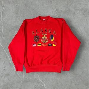Vintage 1990's Alaska Nautical Gear USA Sailing Size Medium Red Crewneck Sweater